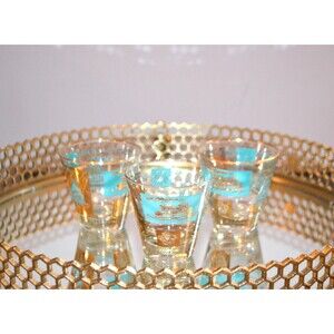 1960s Old Fashioned Glasses Southern Comfort Riverboat Aqua & Gold